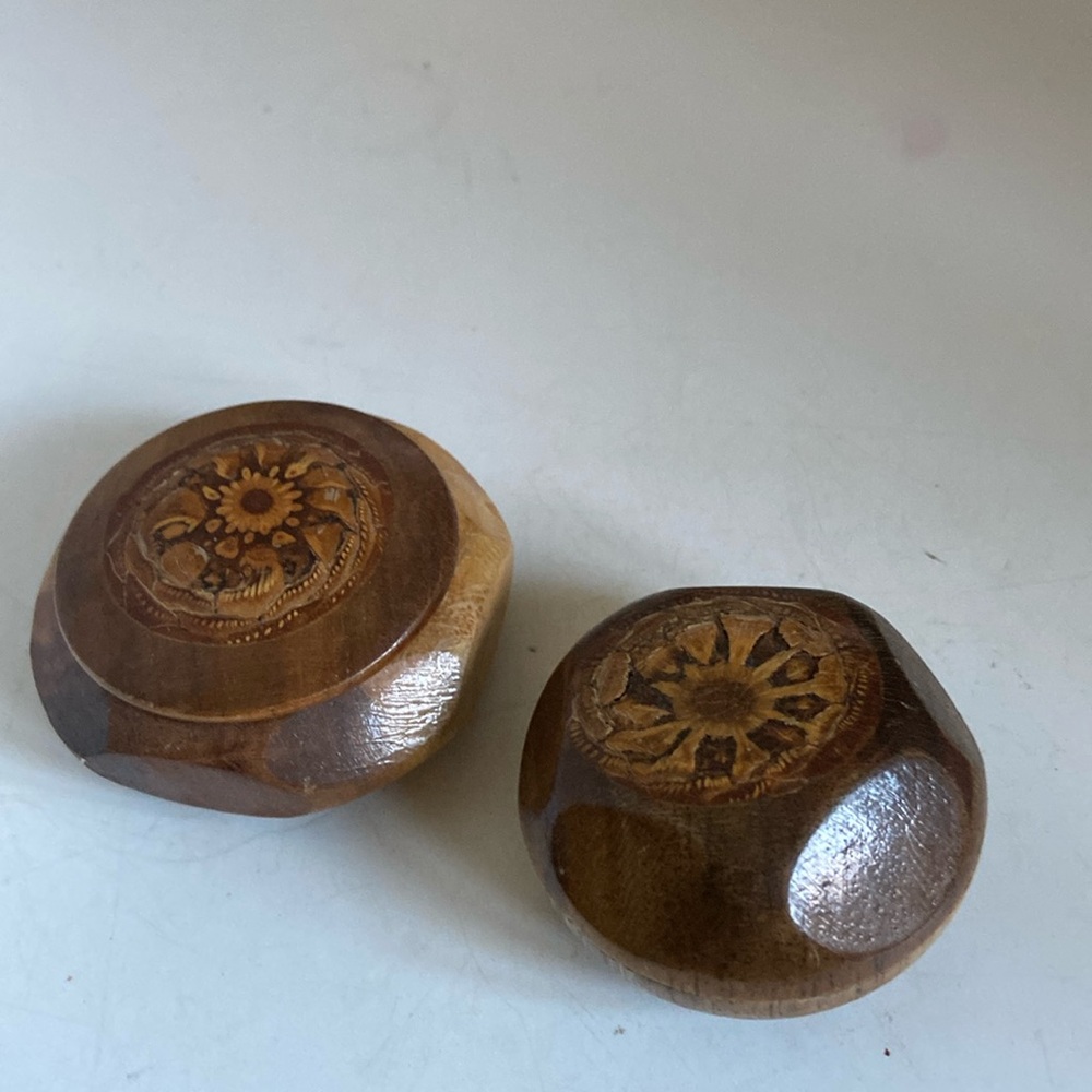 Wood round boxes with carved tops for holding tiny treasures